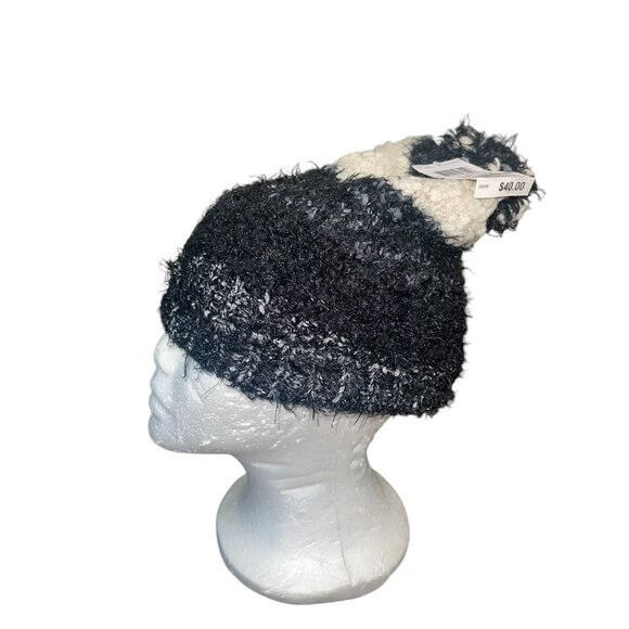 Charter Club Women's Mixed Media Chenille Cuff Beanie Hat Black Ivory Retail $40 - Picture 3 of 8